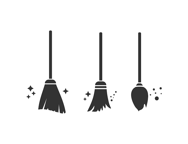 Sweeping broom icon set Cleaning tool illustration symbol Sign janitor tool vector