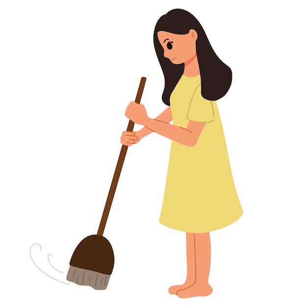 sweeping woman illustration