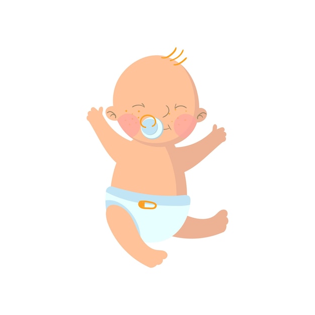 Sweet baby boy in diaper with pacifier cartoon vector Illustration