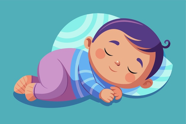 A sweet baby peacefully sleeps on a pillow showcasing a gentle colorful design in a playful style Sleeping baby Customizable Disproportionate Illustration