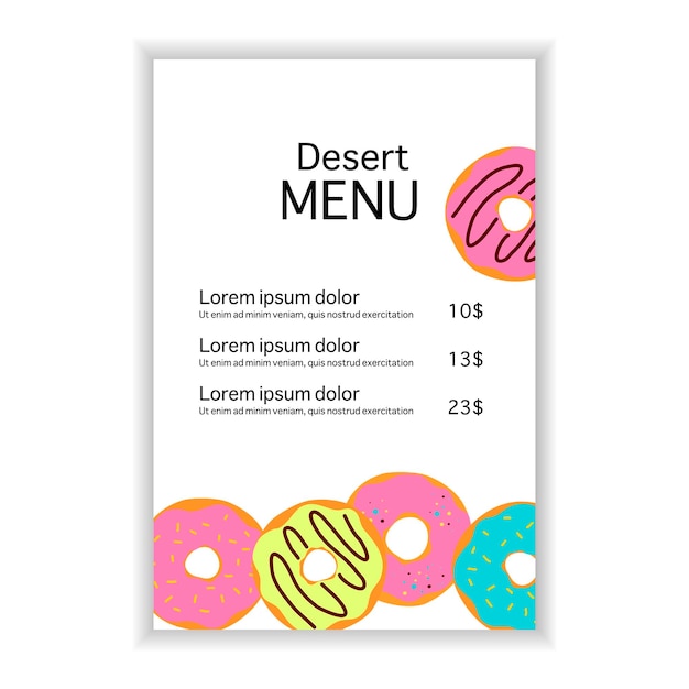 Vector sweet bakery background frame with glazed pink and chocolate donuts hand made lettering desert for menu food design