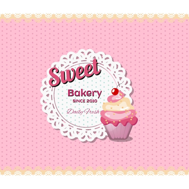 Sweet bakery label with a delicious cupcake in vector