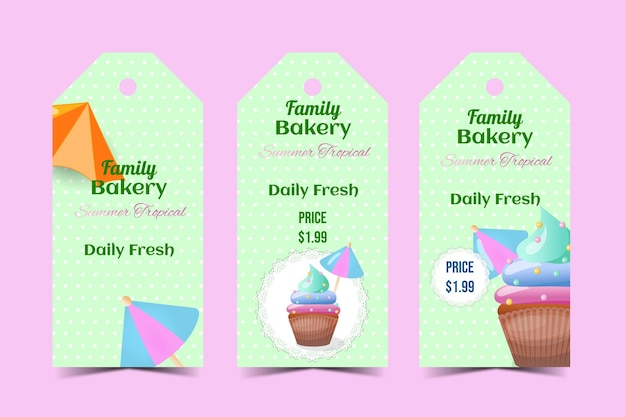 Sweet bakery set price tag in vector illustration