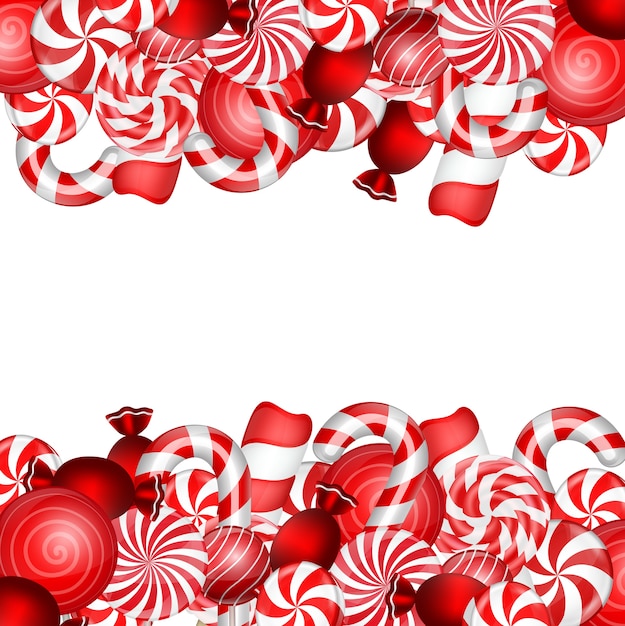 Vector sweet banner with lollipop and candies cane