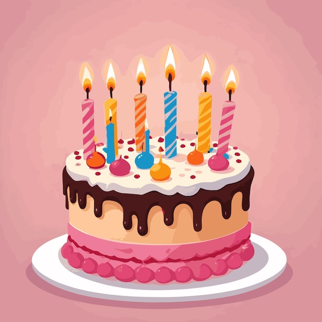 Vector sweet birthday cake with candles