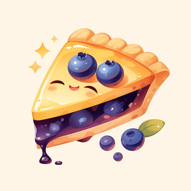 Sweet Blueberry Pie Slice Dessert Cartoon Look