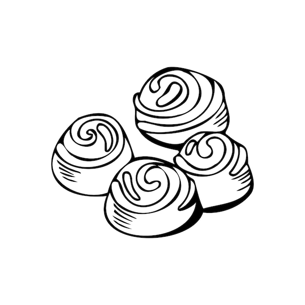 Sweet buns thin black lines on a white background Vector