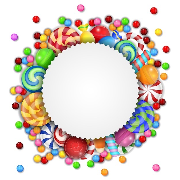 Sweet candies background with blank sign