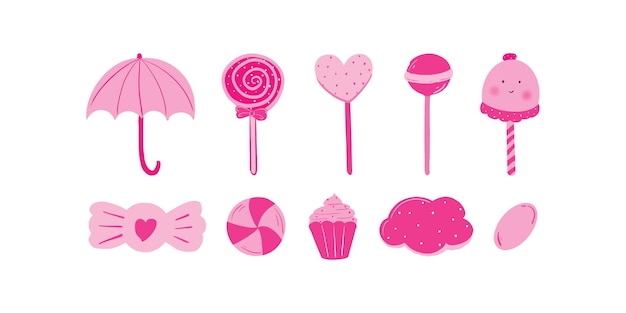 Sweet Candies and cake vector Illustration