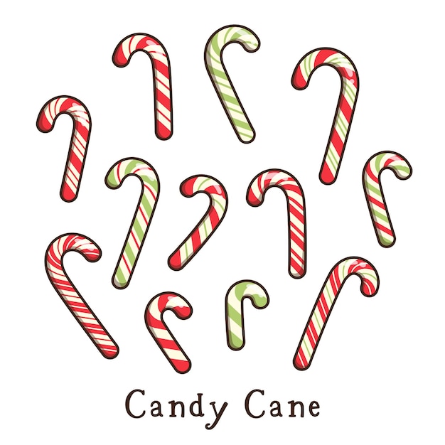 sweet candy cane set kawaii doodle flat cartoon vector illustration