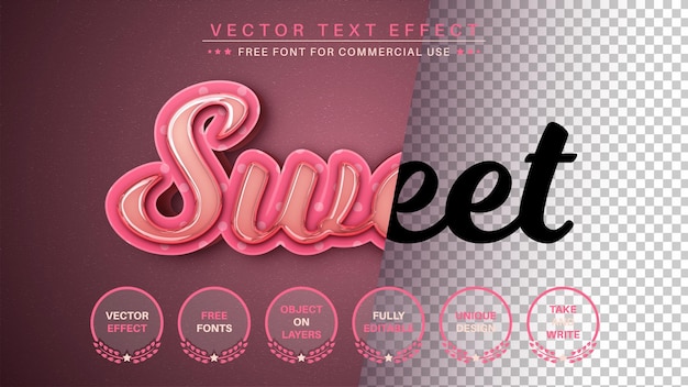 Vector sweet candy editable text effect, font style