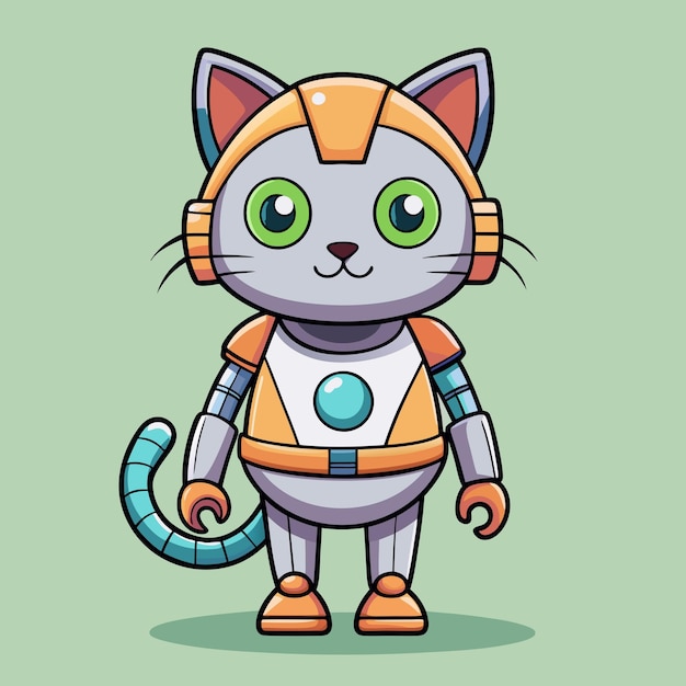 Sweet Cartoon Cat Robot in a Standing Pose Cartoon Vector Illustration