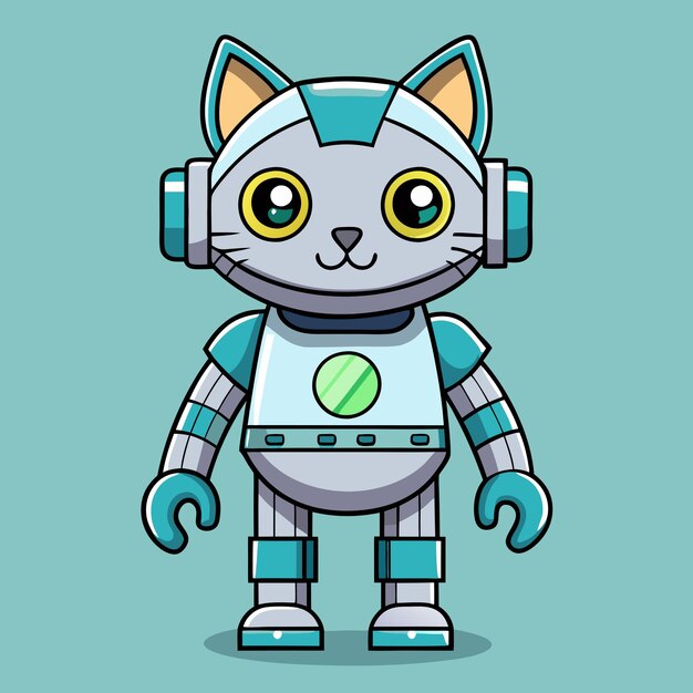 Sweet Cartoon Cat Robot Standing Vector Illustration