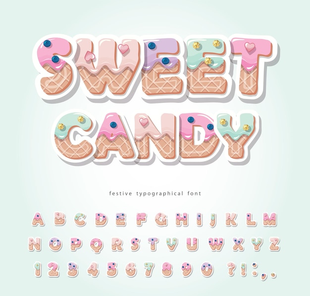 Sweet cartoon font Paper cut out Vector illustration