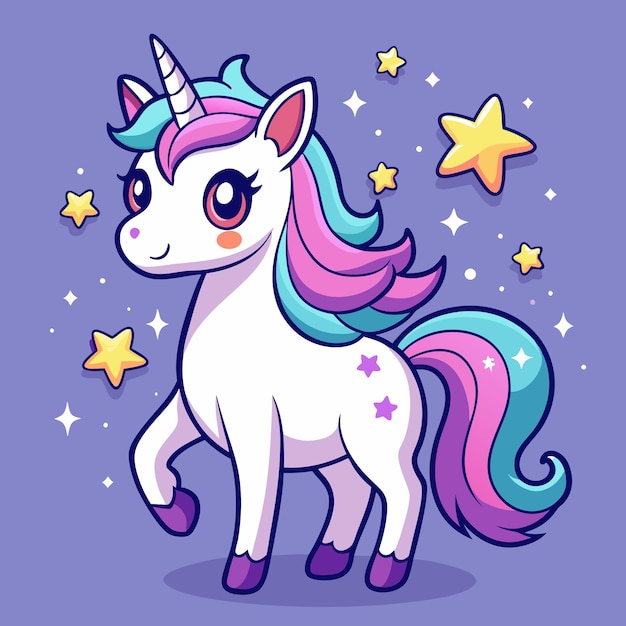 Sweet Cartoon Unicorn with Magical Twinkling Stars Design