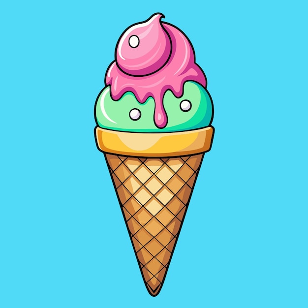 Sweet and Cartoonish Ice Cream Cone Illustration with Drip