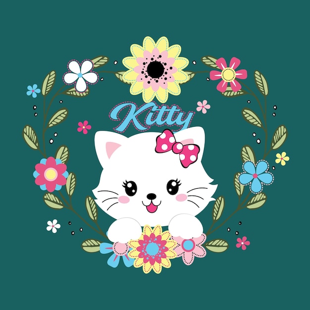 Sweet cat decorated with beautiful flower vector illustrations