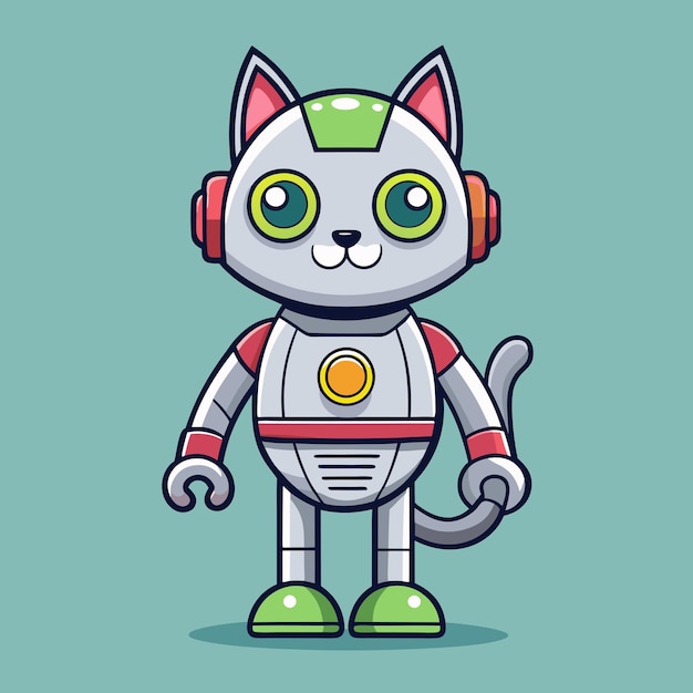 Vector sweet cat robot in a standing pose cartoon vector illustration