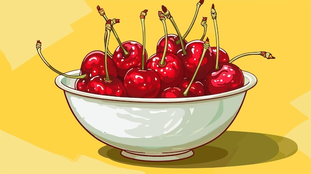 Vector sweet cherries in bowl on yellow background vector