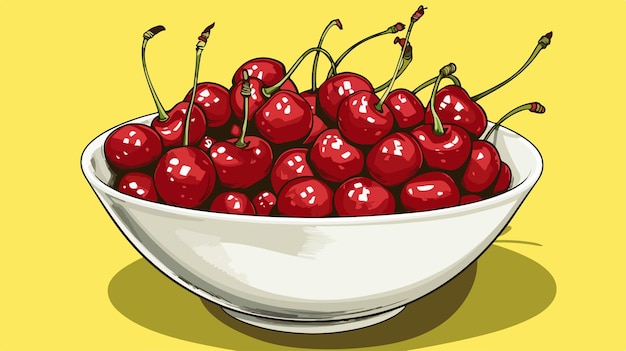 Sweet Cherries in Bowl on Yellow Background Vector