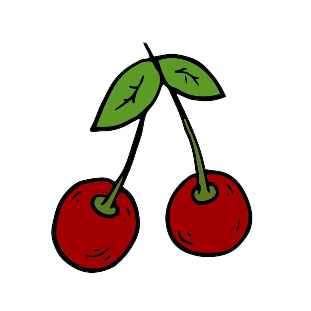 Sweet cherry Isolated doodle vector illustration Concept summer fruits berries and healthy food