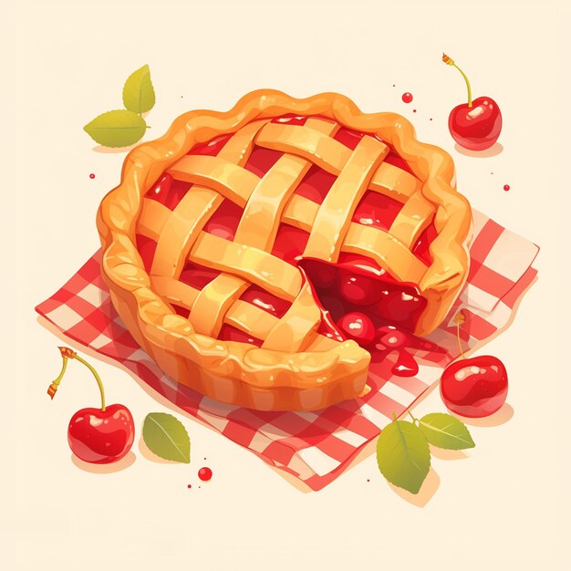 Vector sweet cherry pie slice dessert cartoon look