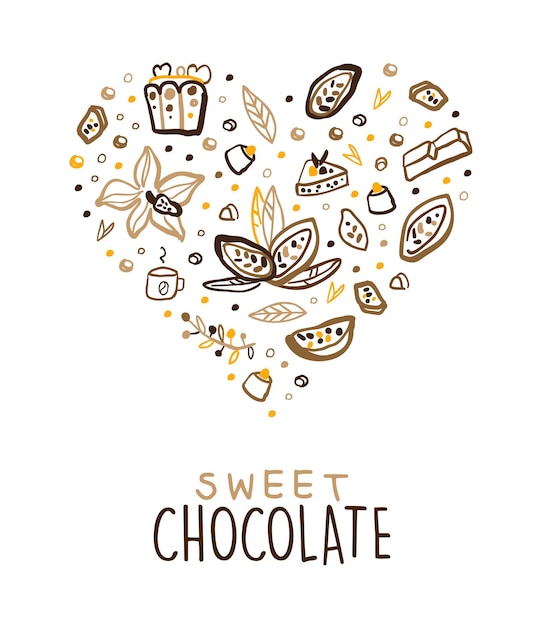 Vector sweet chocolate banner template tasty choco desserts poster card with cocoa beans and sweets