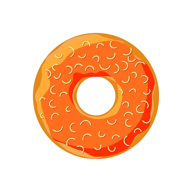 Sweet colorful tasty donut isolated on white background Orange glazed and sprinkle doughnut top view