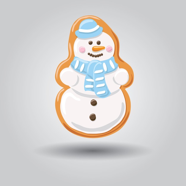 Sweet decorated new year gingerbread cookie. Christmas snowman.