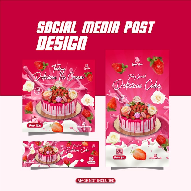 Vector sweet delicious cake flyer or bakery food menu flyer template design