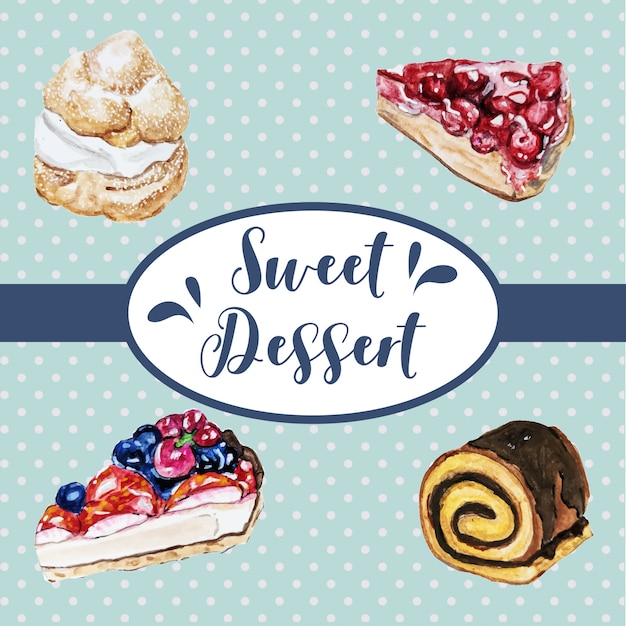 Vector sweet dessert set watercolor illustration