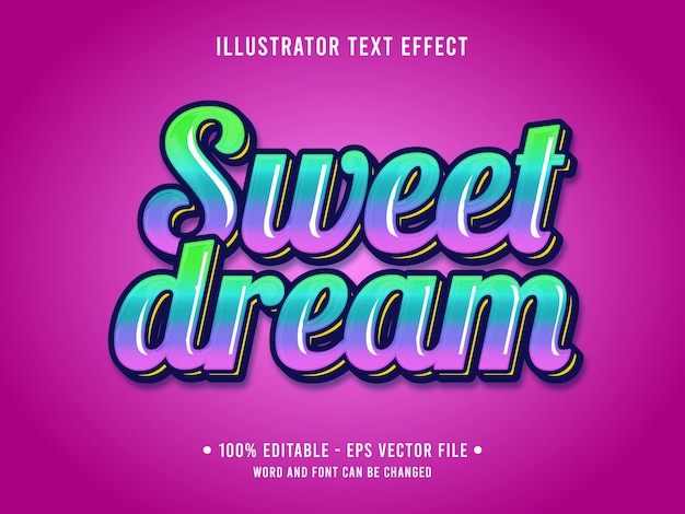 sweet dream editable text effect 3d simple style with gradient green pink color