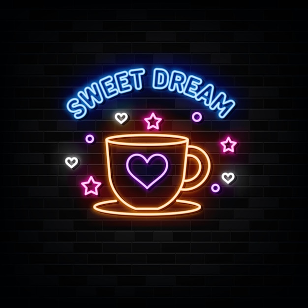 Sweet dream  neon sign design element light banner announcement neon signboard