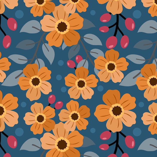 Sweet Flowers and Leave Hand Draw Seamless Pattern for Fabric Textile Wallpaper