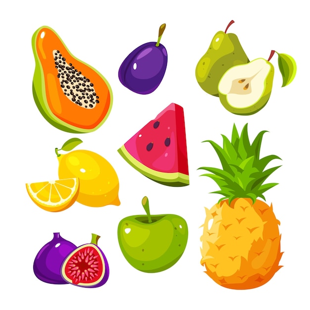 Sweet fruits icon set