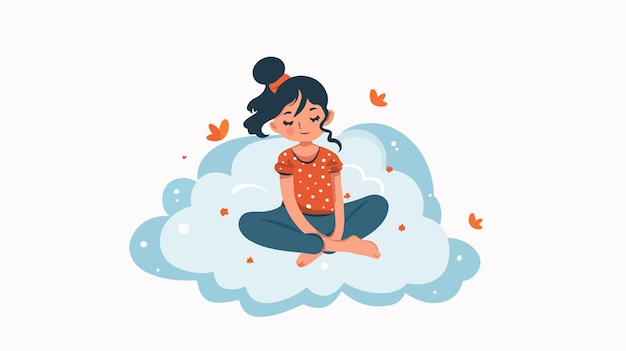 Sweet Girl Sitting on Cloud in Flat Style Vector Isolated on White Background