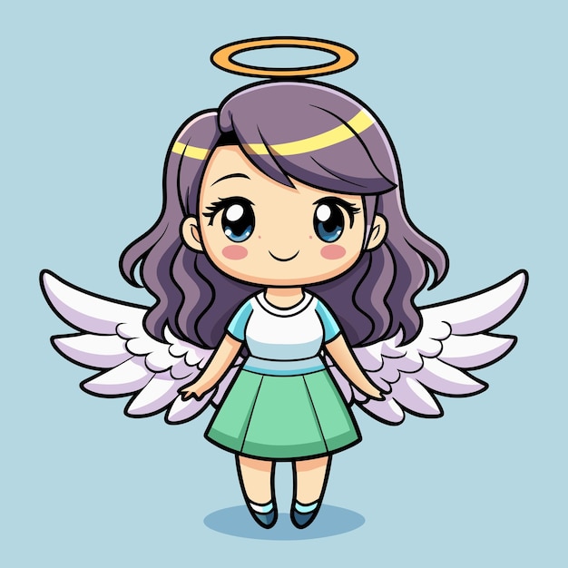 Sweet Girl with Angel Halo and Wings Cartoon Vector Design