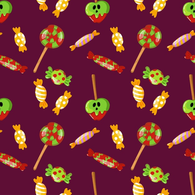 Sweet Halloween candy seamless pattern Trick or treat background Vector Sweets repeated texture Wrapping paper print wallpaper illustration