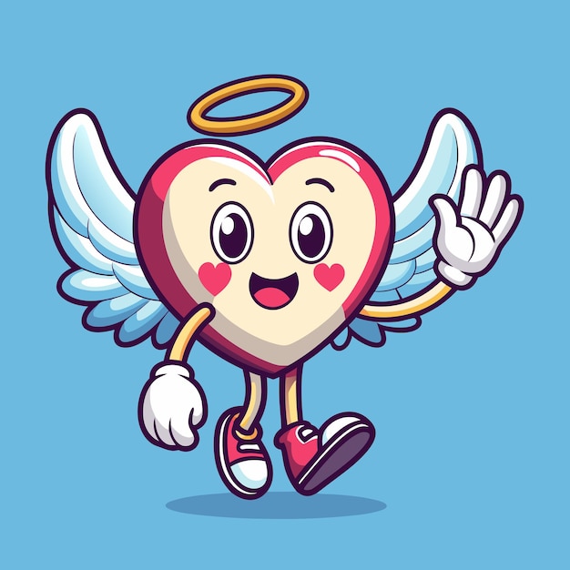 Sweet Heart Angel with Waving Hand Design Cartoon Vector Illustration