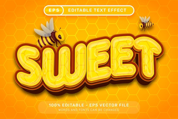 sweet honey 3d text effect and editable text effect with honey bee illustration