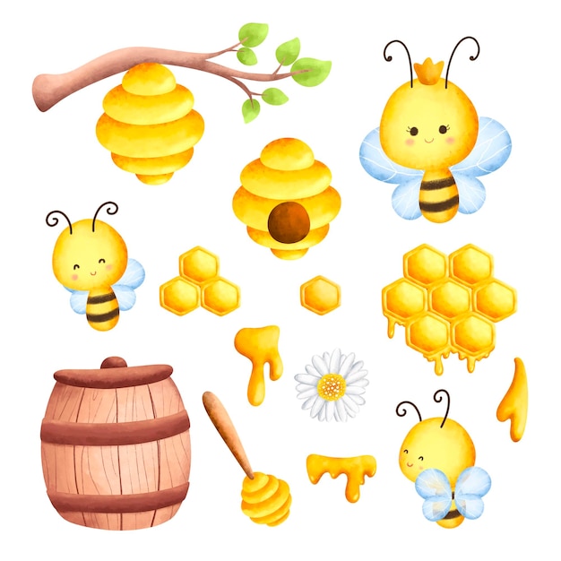 Sweet Honey Bee Illustration set