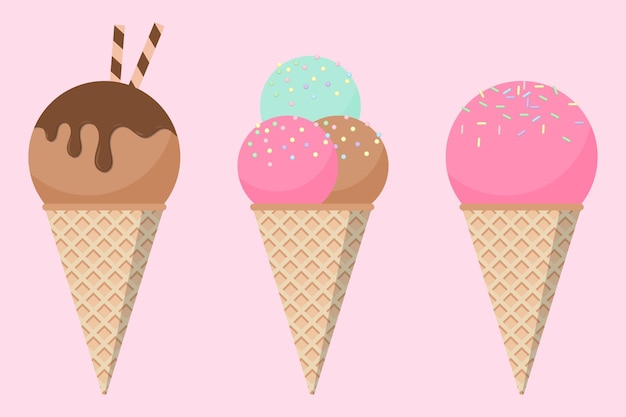 Sweet ice cream Collection ice cream vector Funny vector ice cream set Vector illustration