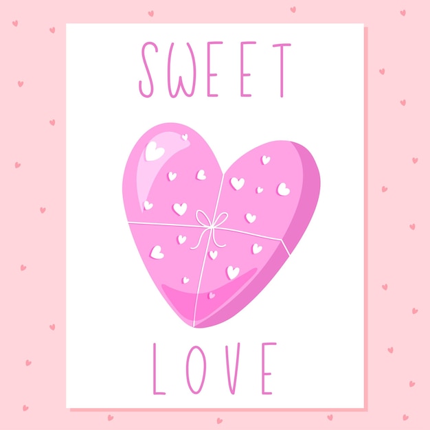 Sweet love poster with pink box of sweets with cute bow of threads