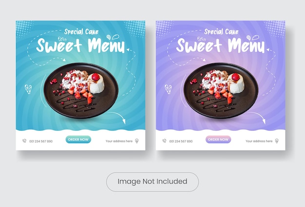 Sweet Menu social media post template banner set.  