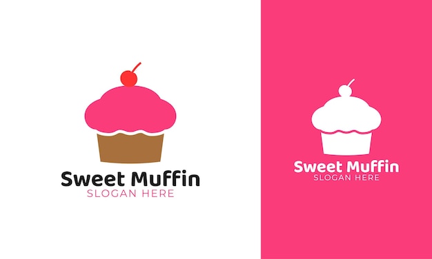 Sweet muffin cake logo design with cherry icon