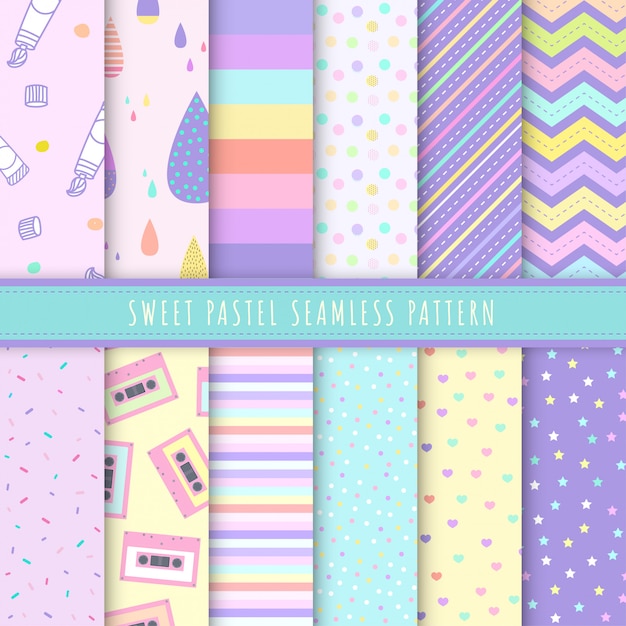 Sweet pastel seamless pattern collection. 