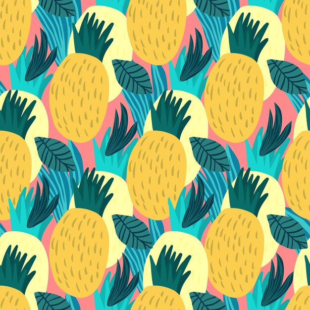 Sweet pineapple seamless pattern on pink background. Hand drawn pineapple endless wallpaper