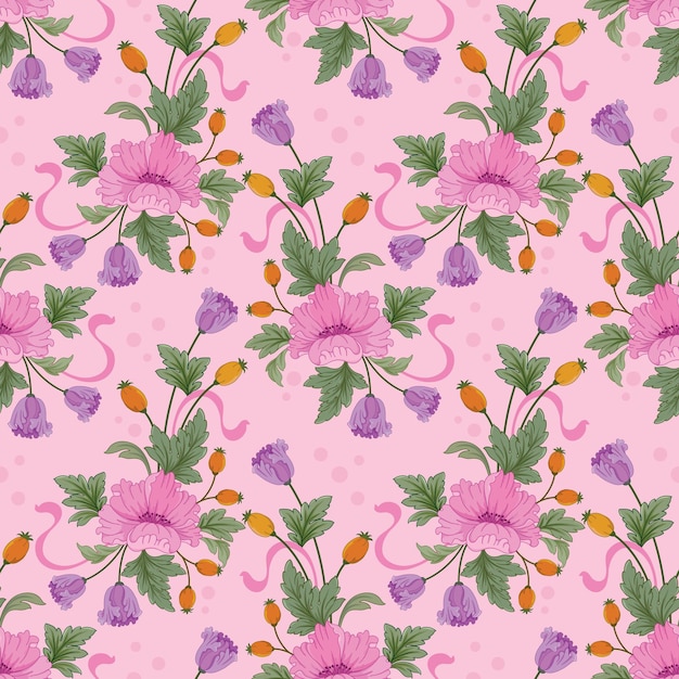 Sweet pink flowers design seamless pattern Can be used for fabric textile wallpaper