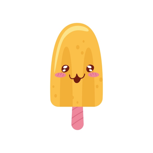 Sweet popsicle cute Kawaii food cartoon character vector Illustration isolated on a white background