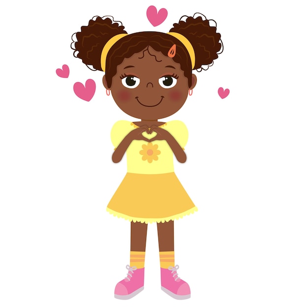 Vector sweet preschool girl lover kid african little girl character